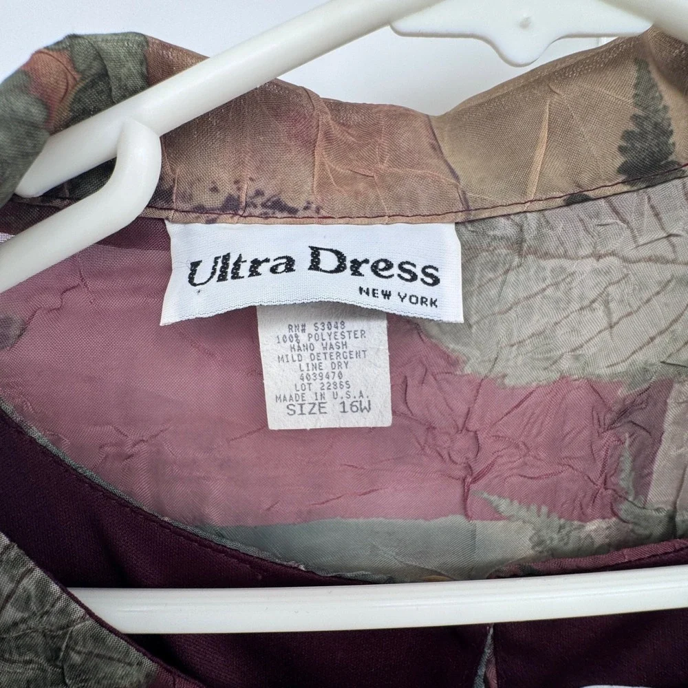 Ultra Dress New York 2 Piece Set Dress and Sheer Shirt Burgundy Green Size‎ 16W